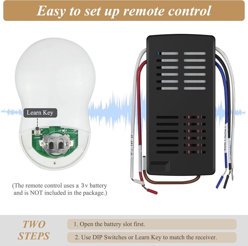 Prichor Universal Ceiling Fan Remote Control Kit, Compatible with Hunter, Harbor Breeze Hampton Bay, 3-Speed Control Fans with Dimmer, Remote Works with Hunter 99122 99123 99600 - Image 3